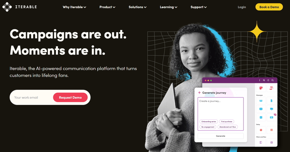 Iterable homepage showing their customer engagement platform