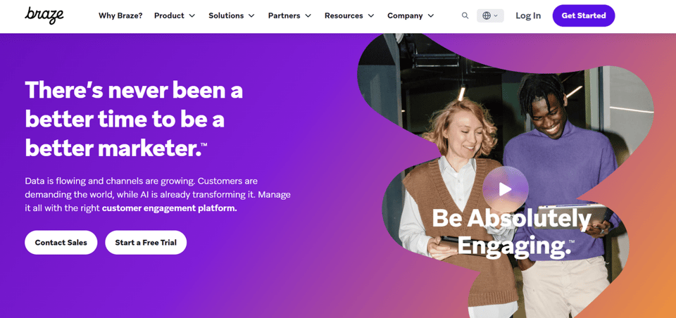 A screenshot of the Braze homepage showing their customer engagement platform