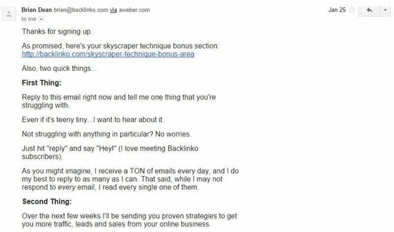Brian Dean writes emails to keep the conversation going