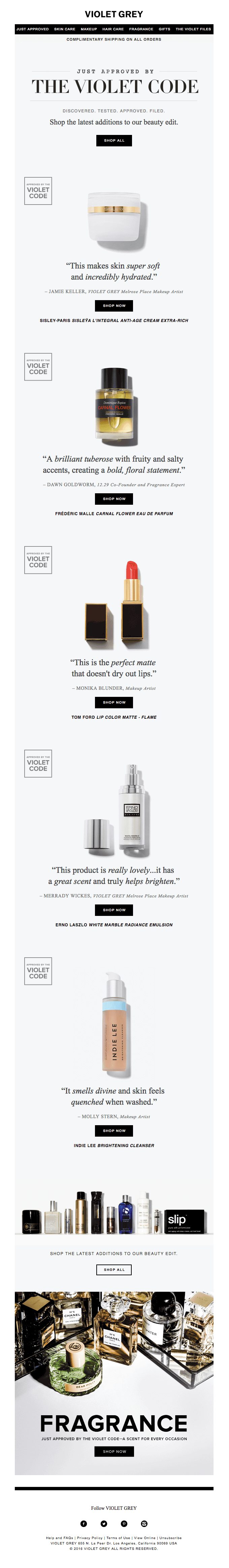 Violet Grey uses social proof effectively in their emails