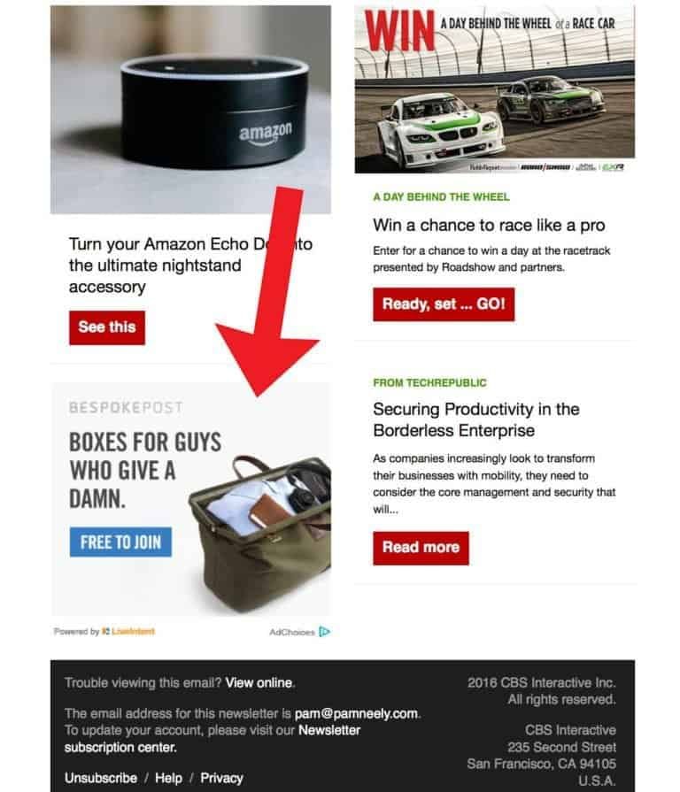 Use ads in your emails, like this