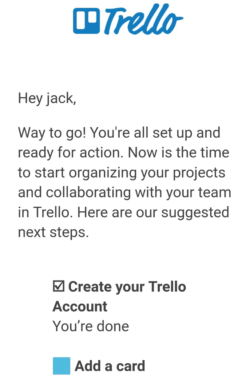 Trello's awesome welcome note