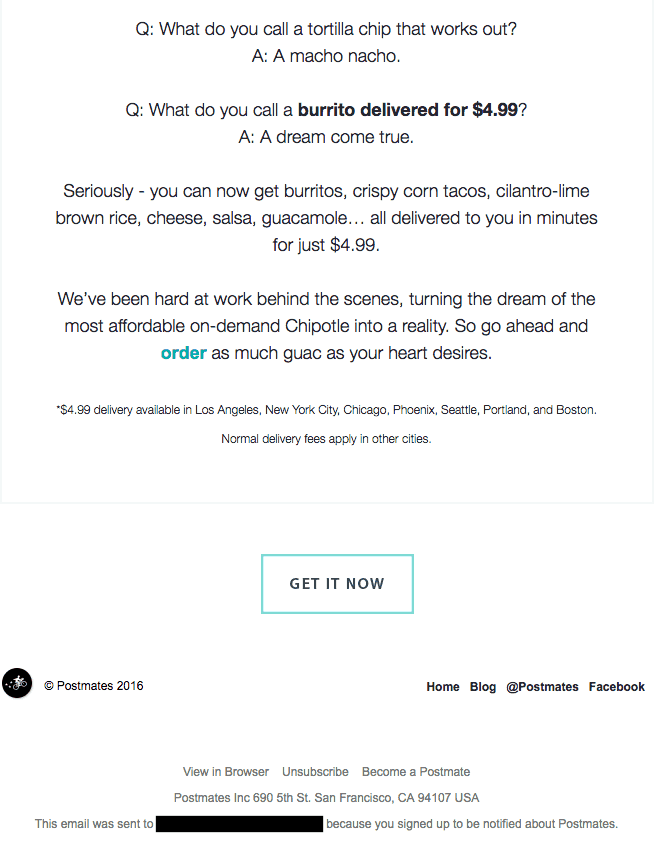 Use a strong CTA like Chipotle